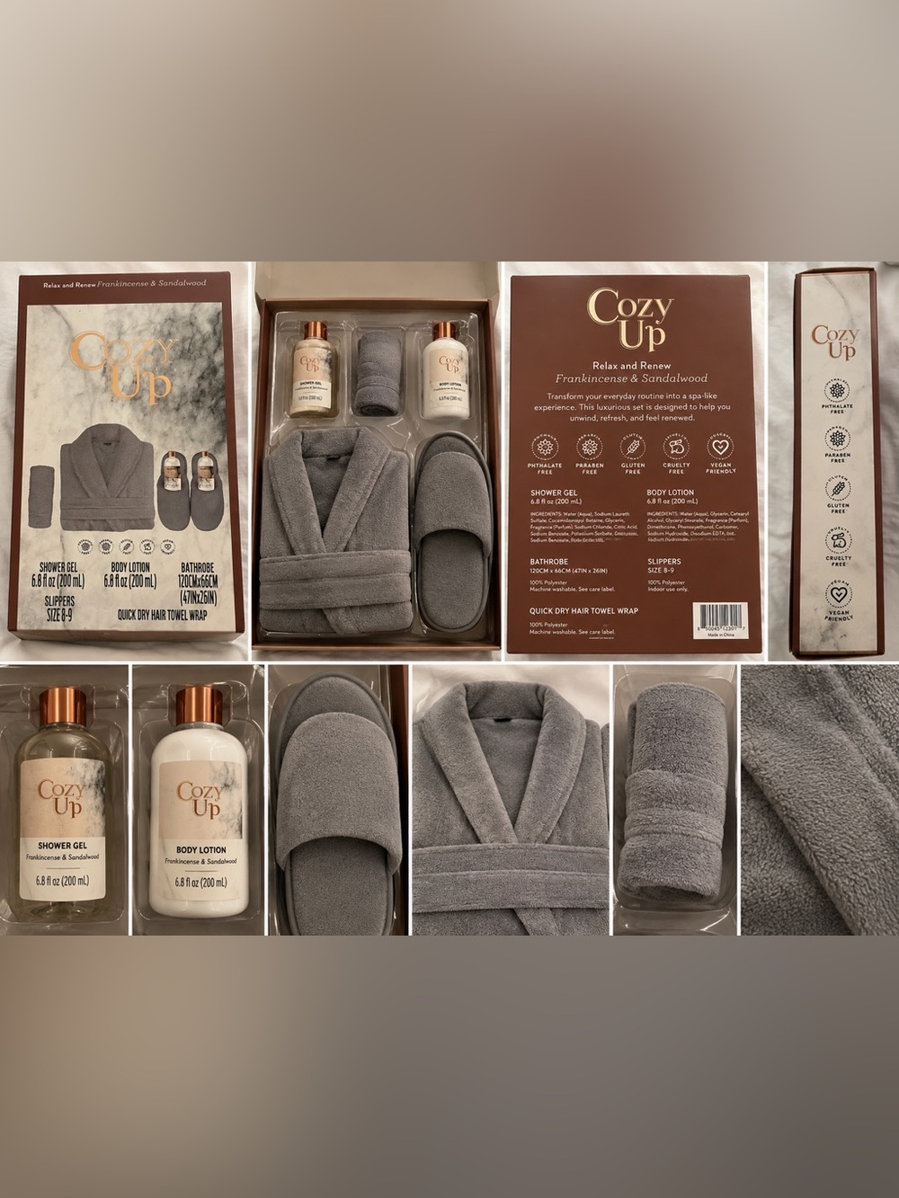 Cozy Up Relax & Renew Spa Gift Set Frankincense Sandalwood Robe Slippers